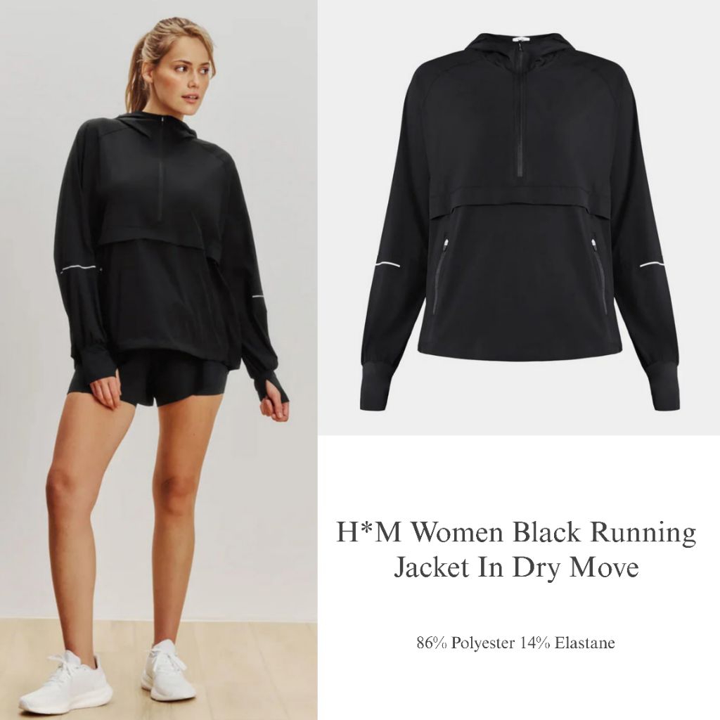 H*M Women Black Running Jacket In DryMove /Jaket running wanita original branded / jacket wanita ter