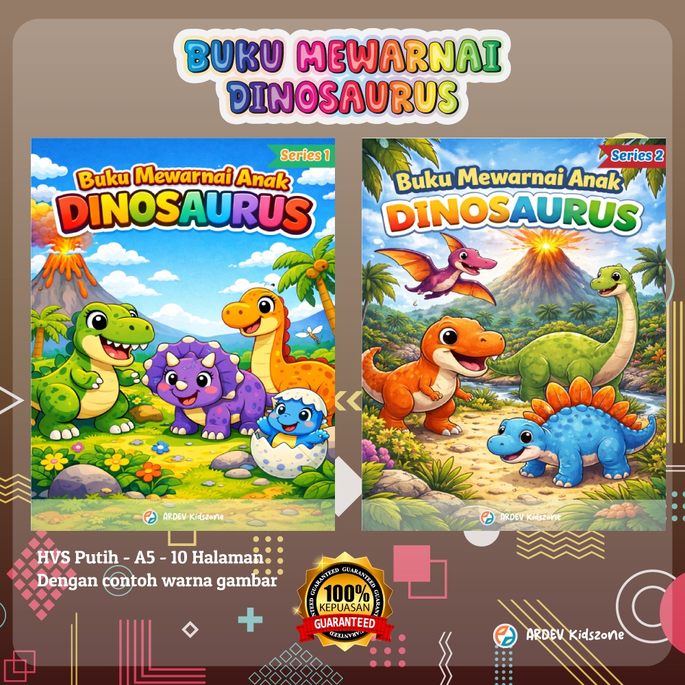 Buku Mewarnai Anak Dinosaurus A5 10 Halaman Edukasi Kreatif HVS Tebal