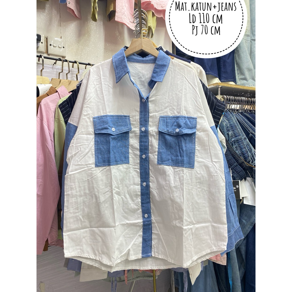 KEMEJA KOMBINASI JEANS IMPORT WANITA