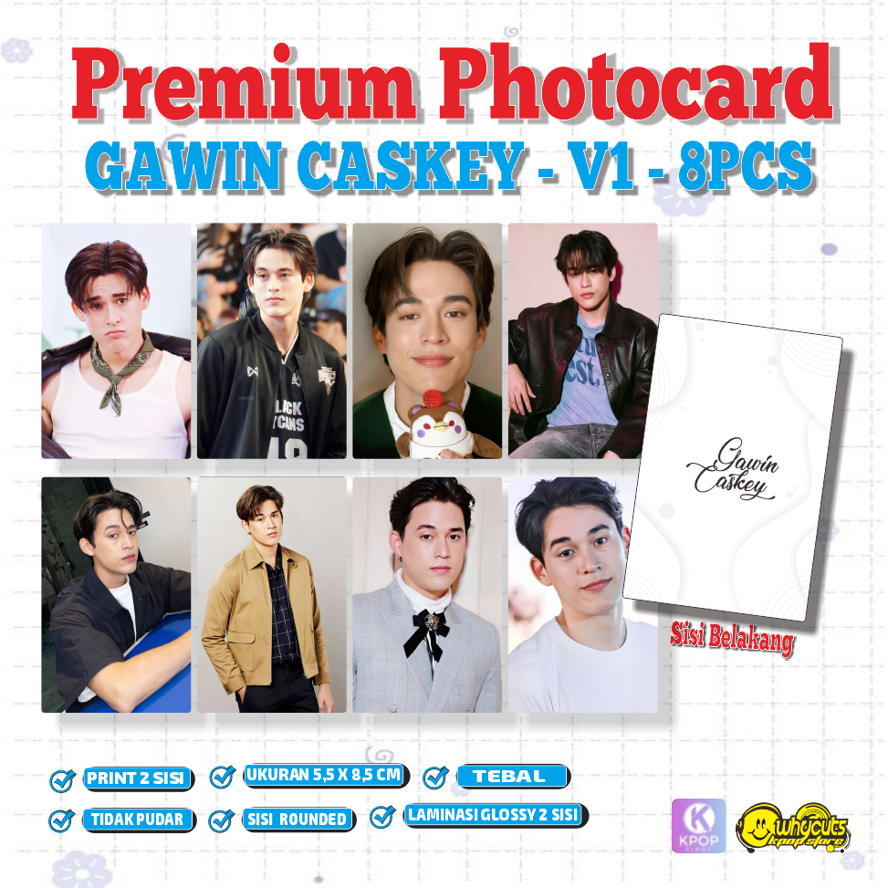 Gawin Caskey Photocard Set Aktor Thailand 8PC Print 2 sisi laminasi glossy