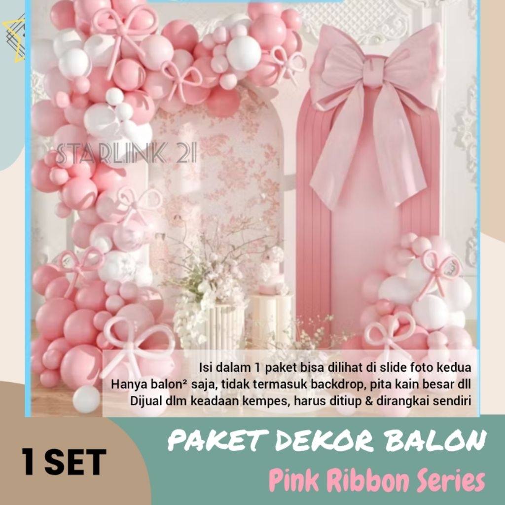 [StarDecor] PAKET DEKOR BALON PINK RIBBON SERIES | Set Balon Birthday Baby Shower Aqiqah