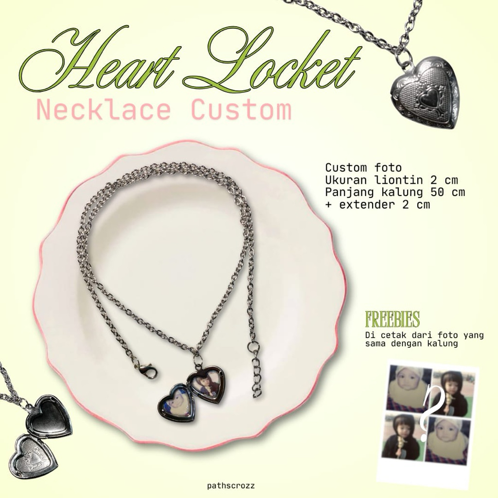 Heart Locket Necklace Custom | Kalung Love Couple Custom foto | baca deskripsi