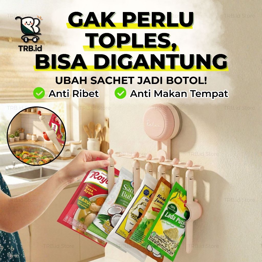 Rak Gantung Bumbu Sachet & Klip Corong (Vacuum) - Organizer Dapur Tempel Refill Aesthetic / Seasonin