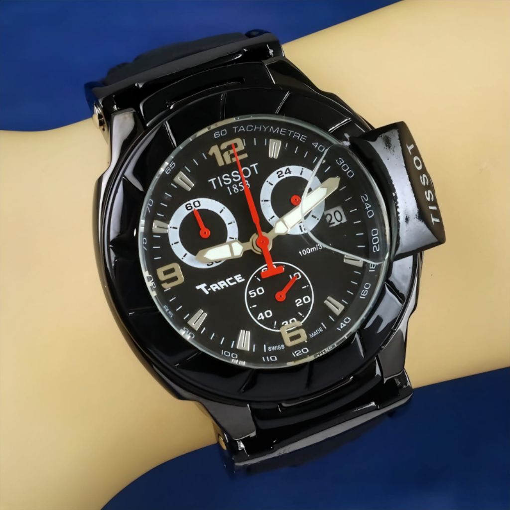 Jam Tangan Pria T1ssot TRace Chronograph Hitam Rose Gold