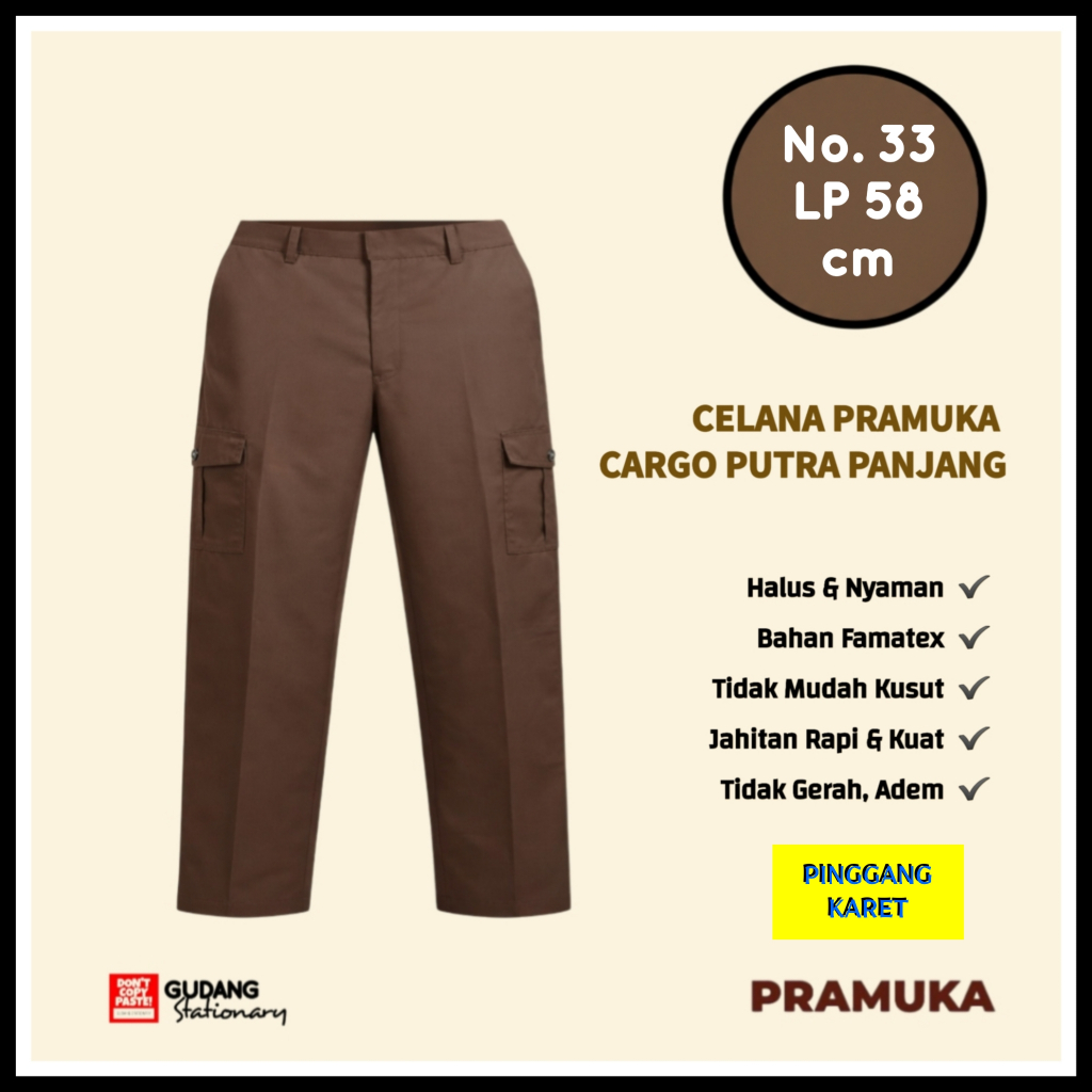 Celana Pramuka Cargo Kempol Putra Panjang No. 33 LP 58 cm