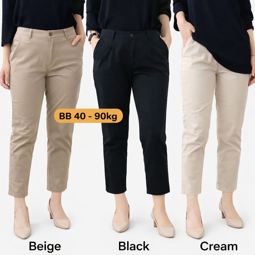 CELANA CHINOS PANJANG WANITA BAHAN KATUN TEBAL - Celana angkle pants katun strech