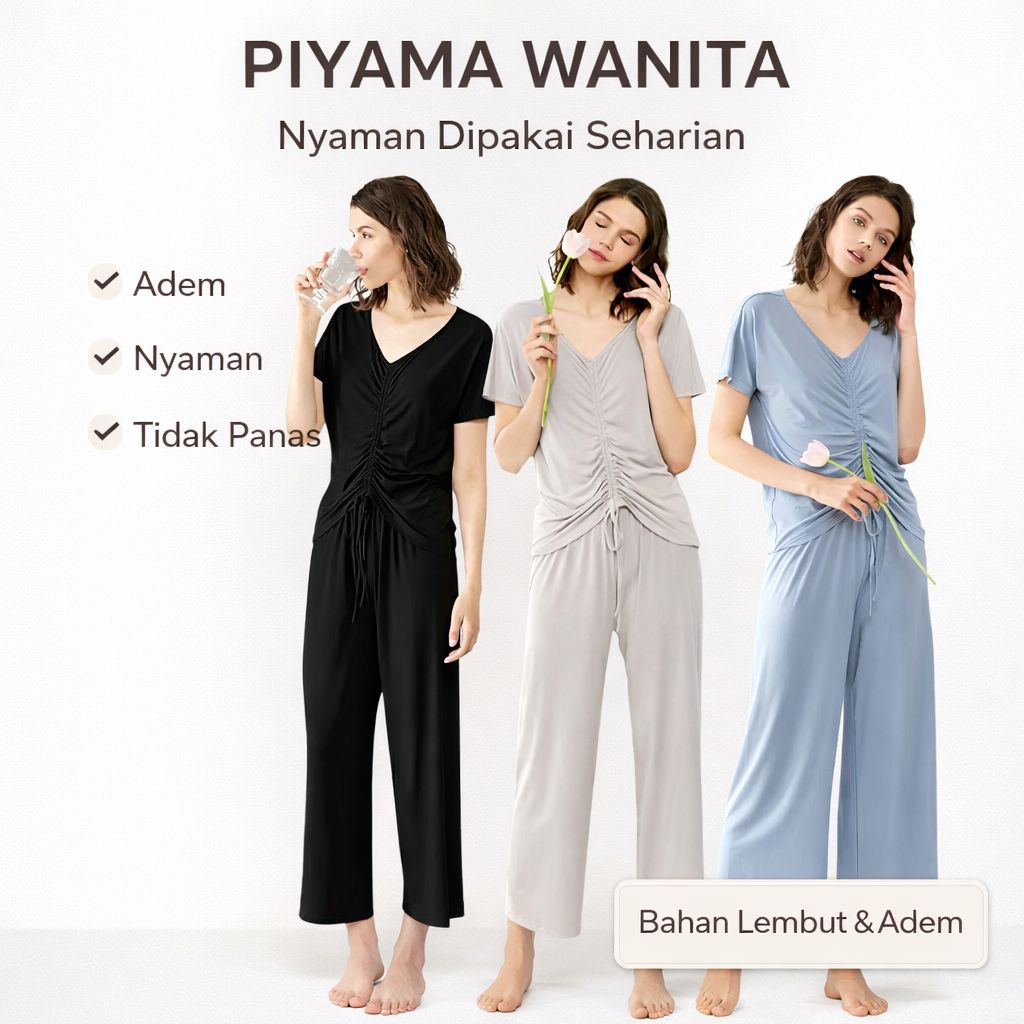 SHANUM - Piyama Wanita Import CP Lengan Pendek Celana Panjang Korean Style