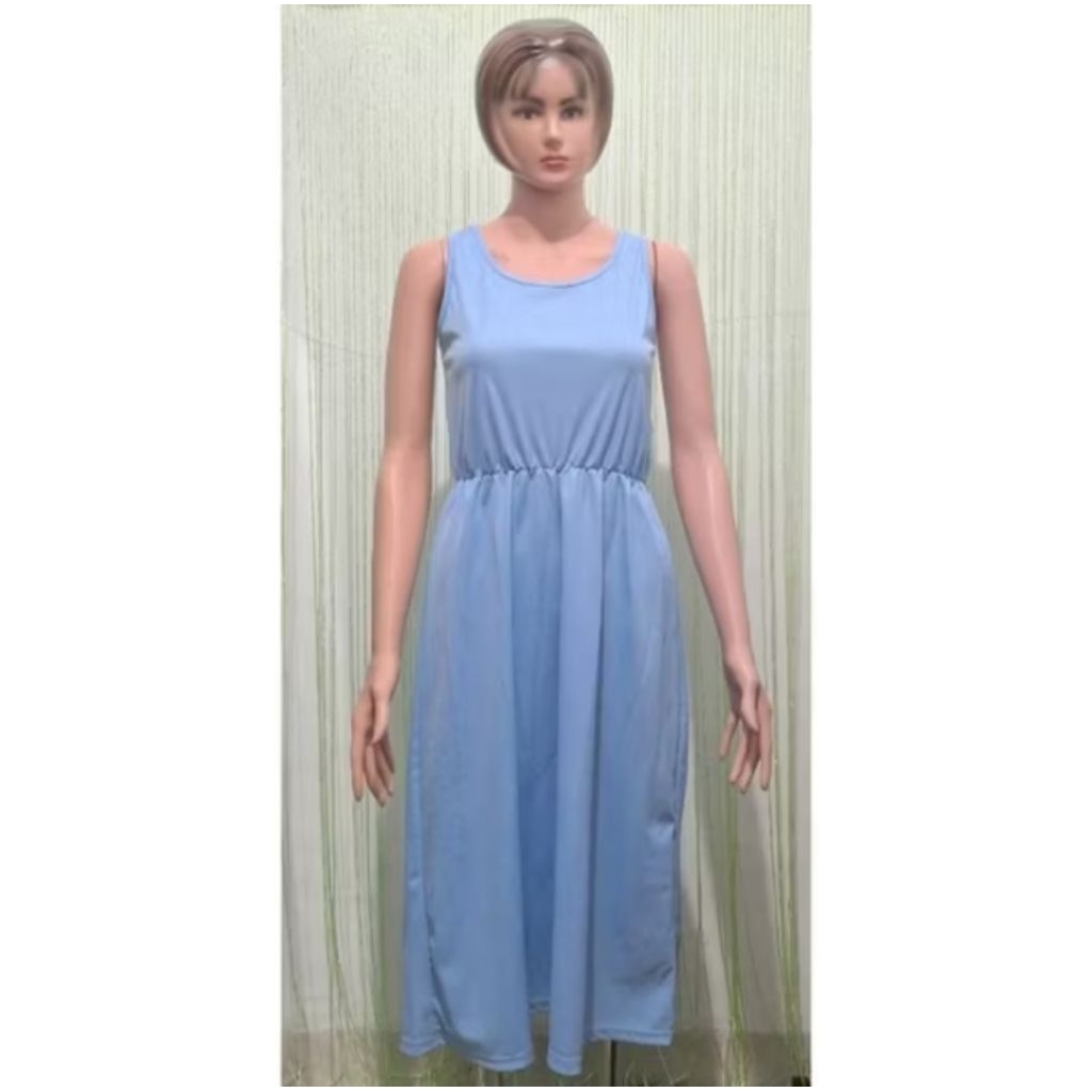 dress biru langit tanpa lengan