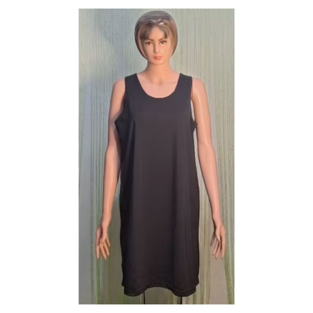 dress wanita jumbo kutungan hitam polos, big size