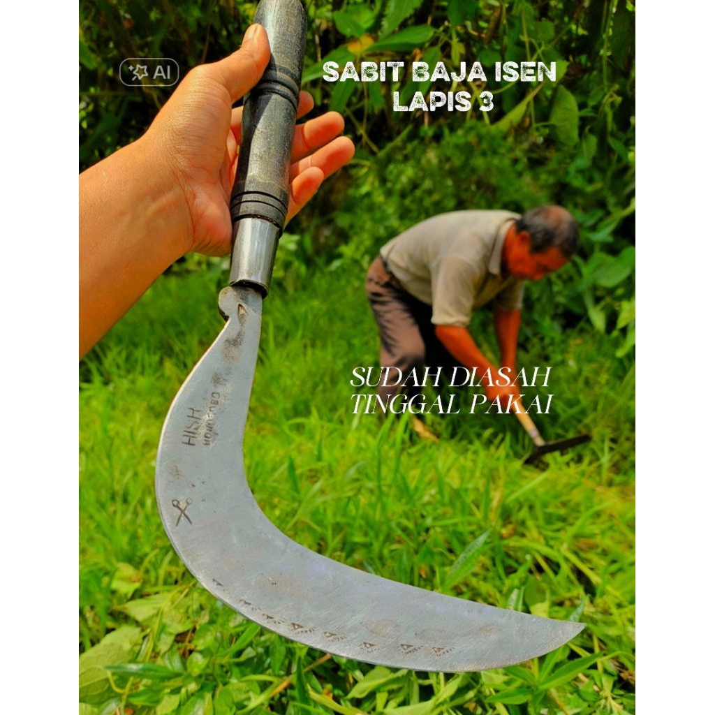 Sabit/arit rumput dan padi baja isen lapis asli HISR wonosobo