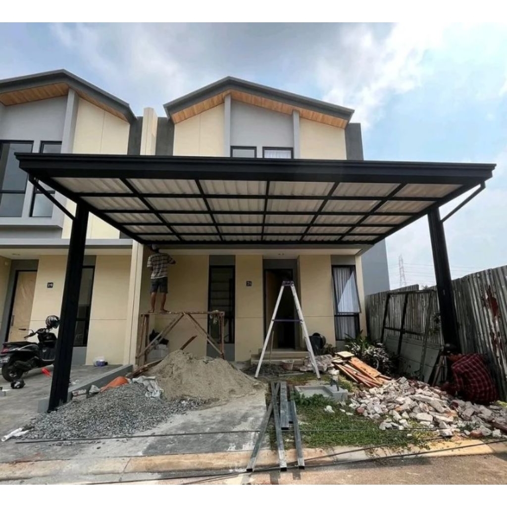 kanopi atap alderon upvc dobel layer rangka hollow galvanis