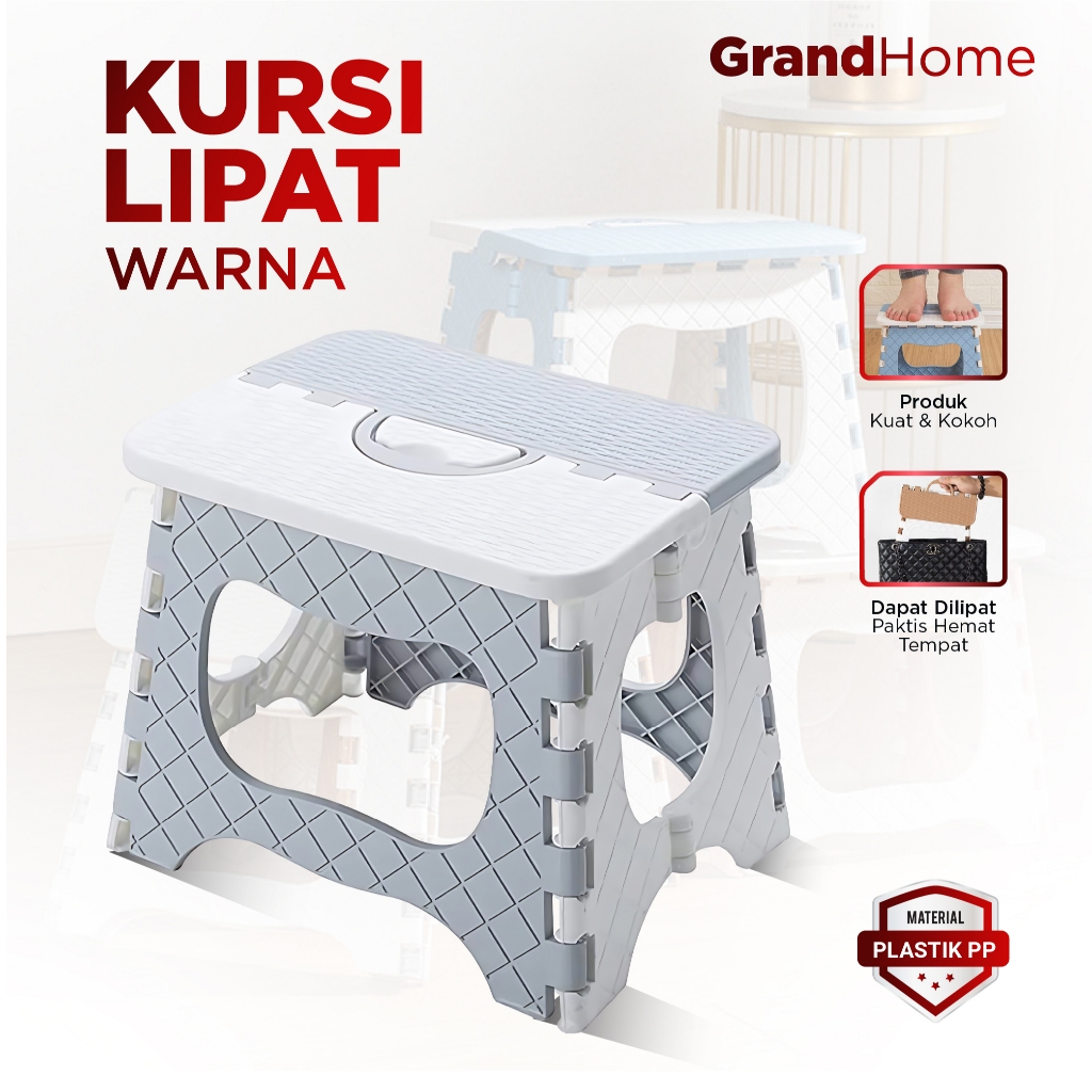 Bangku Lipat Portable Premium | Plastik Tebal Kokoh | Kursi Lipat Rumah Kamar Mandi