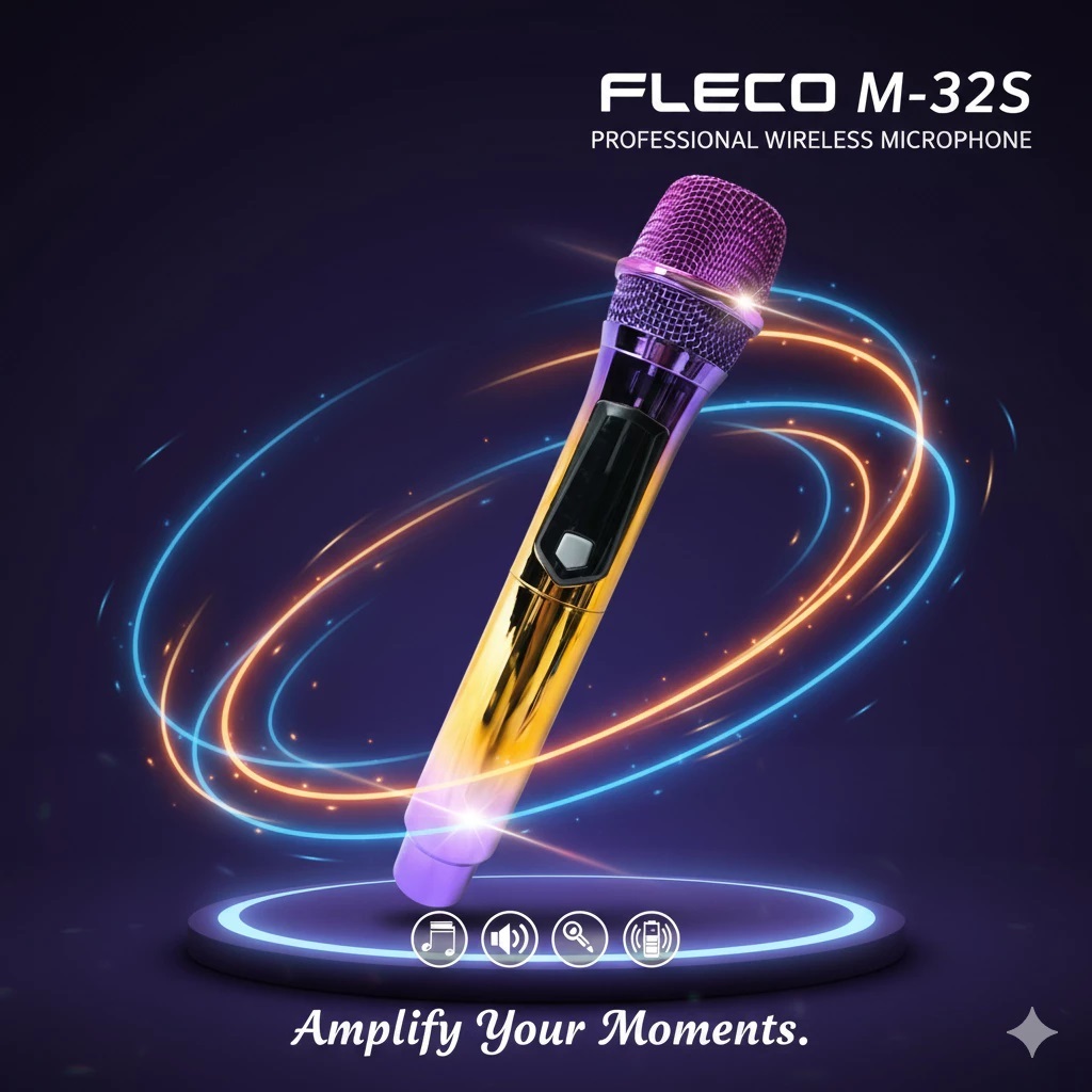 Mic Profesional Wireless Microphone Fleco M-32S Mic Tanpa Kabel Mic Karaoke Bluetooth / Mic Karaoke