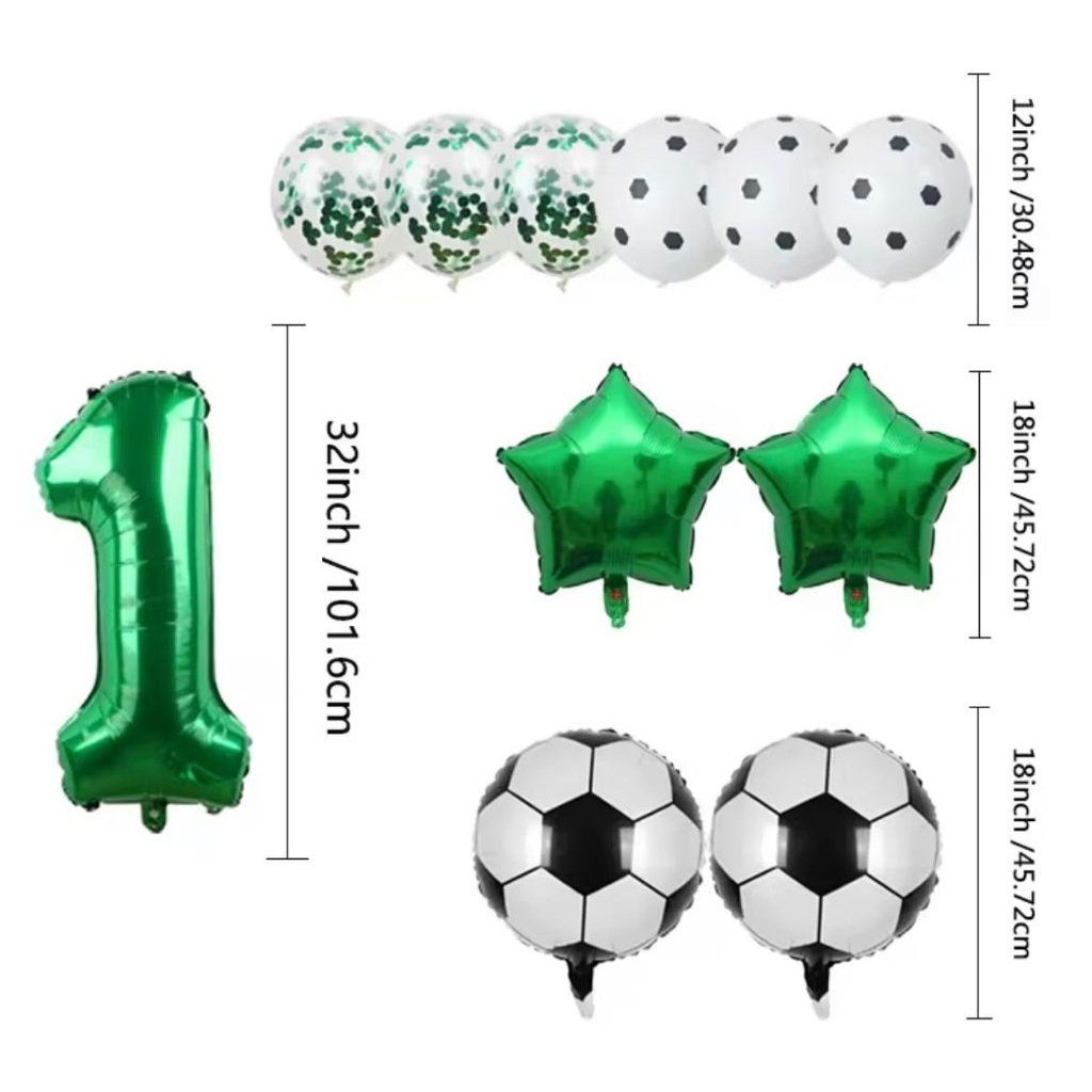 Set paket balon foil angka 80cm warna hijau tema sepak bola soccer ball hiasan dekorasi pesta ulang 
