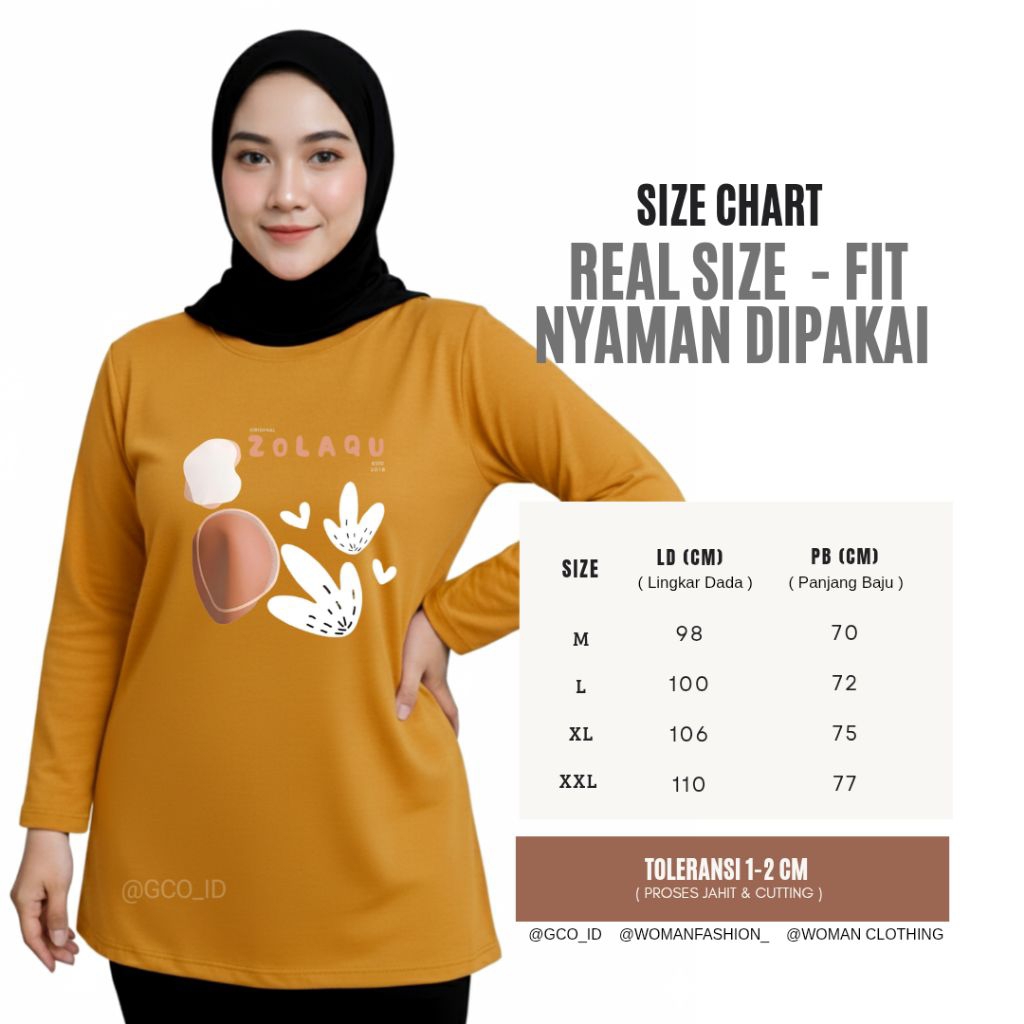 Kaos Harian Nyaman Zolaqu Original 2026 Kuning Daily Wear Aman Tebal Adem Lengan Panjang Jumbo Katun
