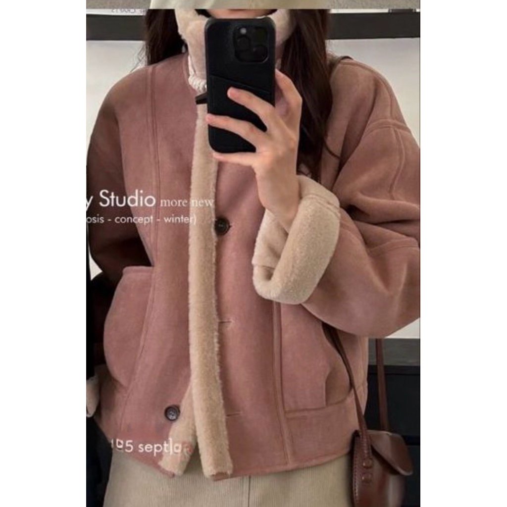 Jaket Winter Coat Fur Korea Suede + Bludru Bulu Halus