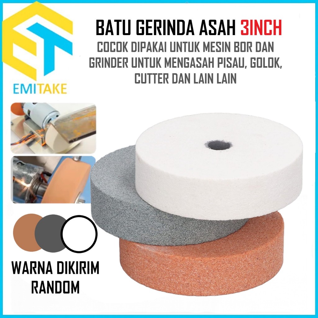 Batu Cakram Gerinda Asahan Penggiling Logam Poles Mini Grinder Batu Asah 3 Inch
