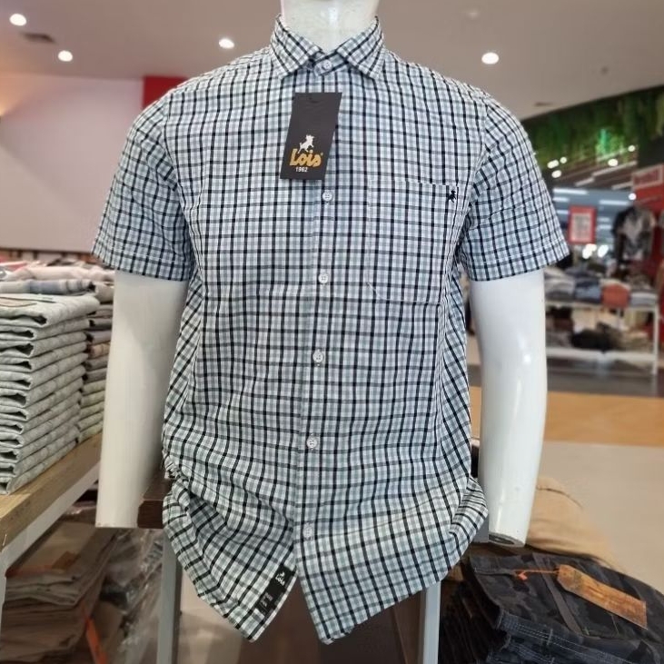 lois jeans kemeja pria lengan pendek slimfit 007 green