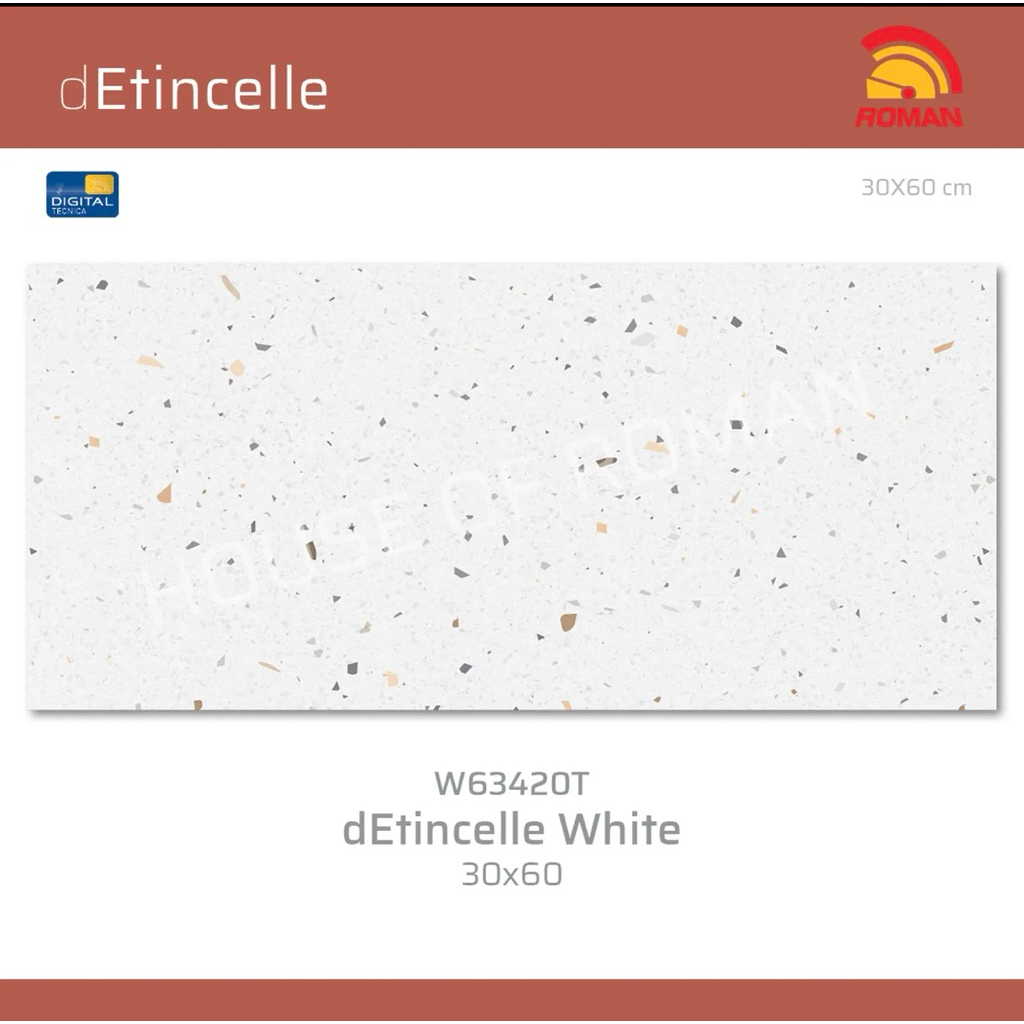 Granit Roman 30x60 dEtincelle White/Keramik Kamar Mandi 60x30/Keramik Kamar Mandi Terazzo Glossy/Ker