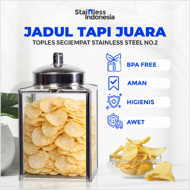 Toples Lebaran Kaca Jadul Kerupuk Tutup Stainless Desain Kaleng Unik 33x19 cm