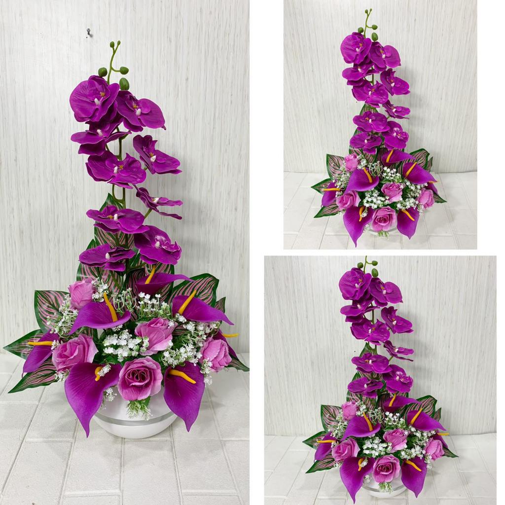 Bunga Hias Sudut meja Anggrek Artificial Pot Bola