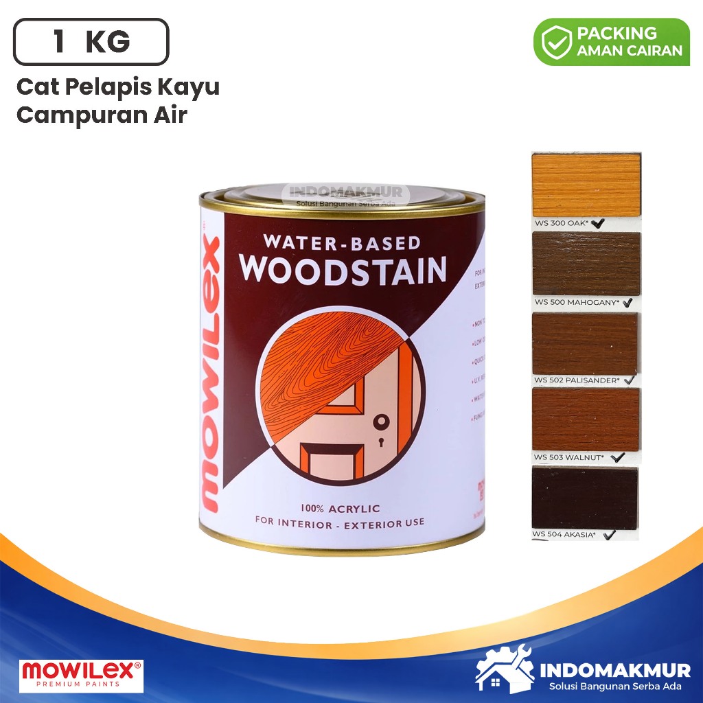 INDOMAKMUR Mowilex Woodstain Cat Pelapis Kayu Water Based Campuran Air / Cat Finishing Kayu Interior