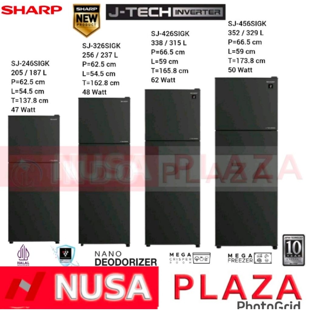 KULKAS SHARP 2 PINTU JTECH INVERTER PLASMACLUSTER SIGK SERIES (KHUSUS MEDAN)