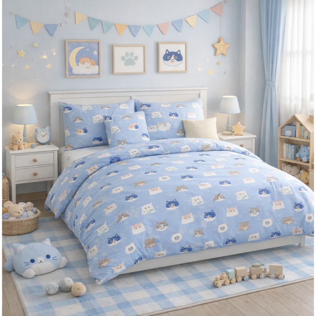 Toko Yovo Sprei Set 90x200 100x200 120x200 140x200 160x200 180x200 200x200 | Kucing Biru Catty Sprei