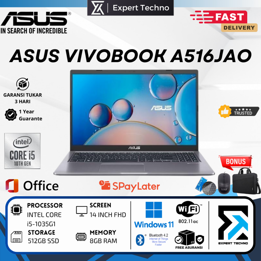 ASUS VIVOBOOK A516JAO INTEL CORE i5-1035G1 / 8GB RAM 512GB SSD / 15,6" FHD WIN11