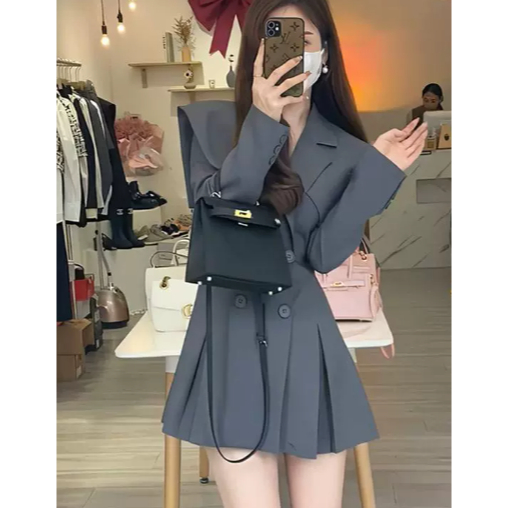 Blazer Dress Wanita Korea Pleated Skirt / Dress Blazer Formal Kerja Party / Mini Dress Korea Elegan 