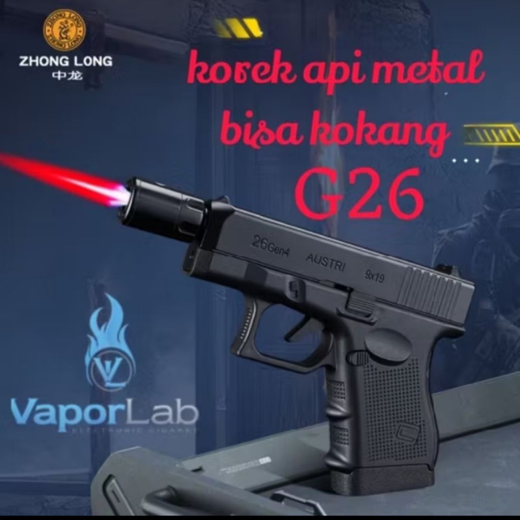 korek api gas bara las model pistol glok G26 jet torch lighter 051B dengan magazin kotak simpan rkk