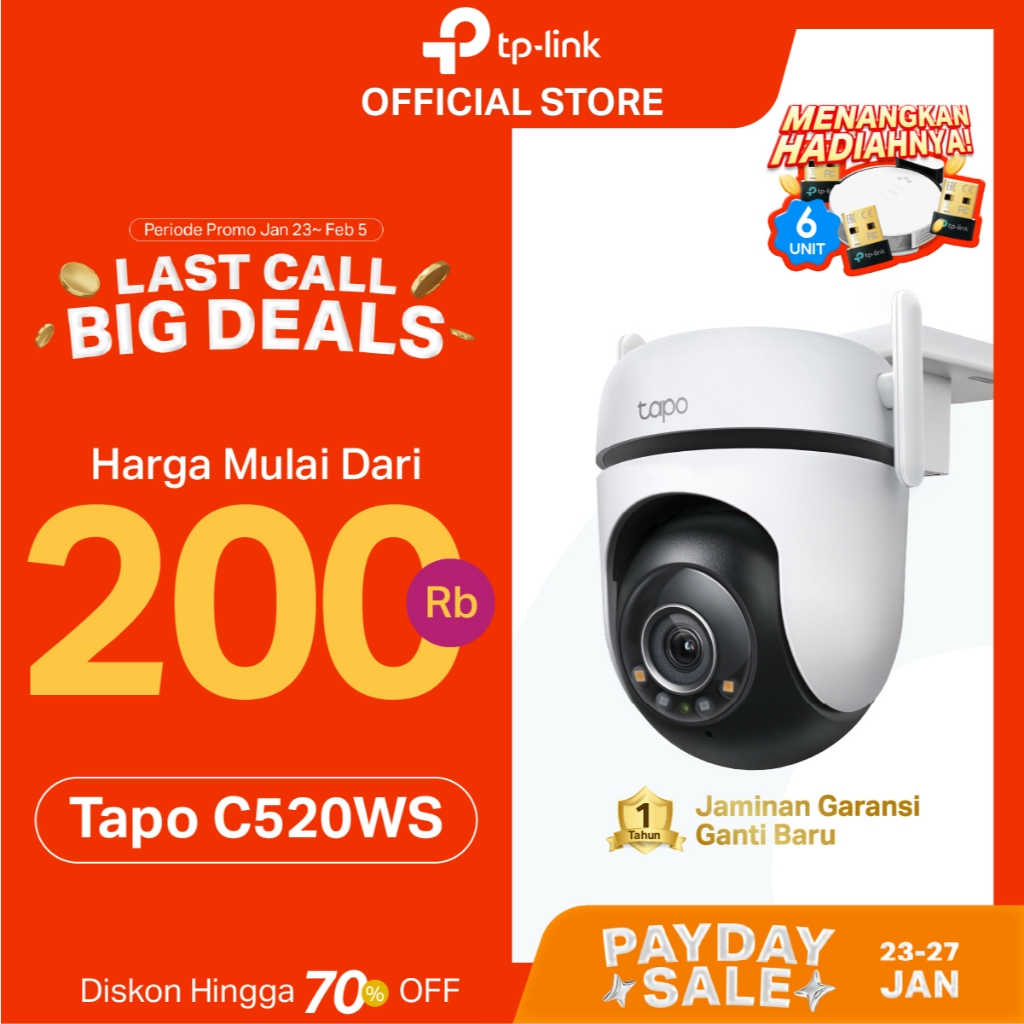 TP-Link Tapo C520WS | 2.5K Kamera CCTV Outdoor | PTZ 4MP WiFi Camera | 2K QHD | IP66 Waterproof