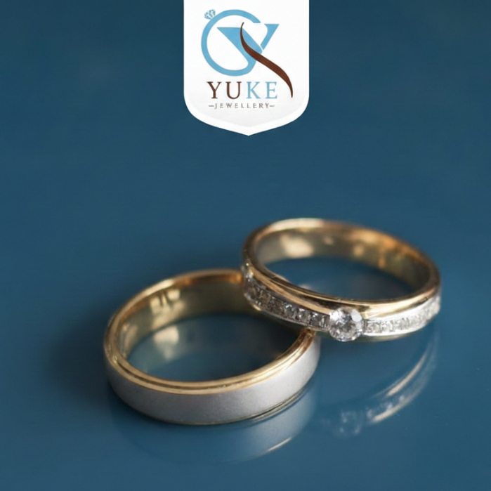 Yuke Jewelry - Cincin Kawin/Couple Bahan Perak - Emas - Palladium - Platinum with Gold Combination