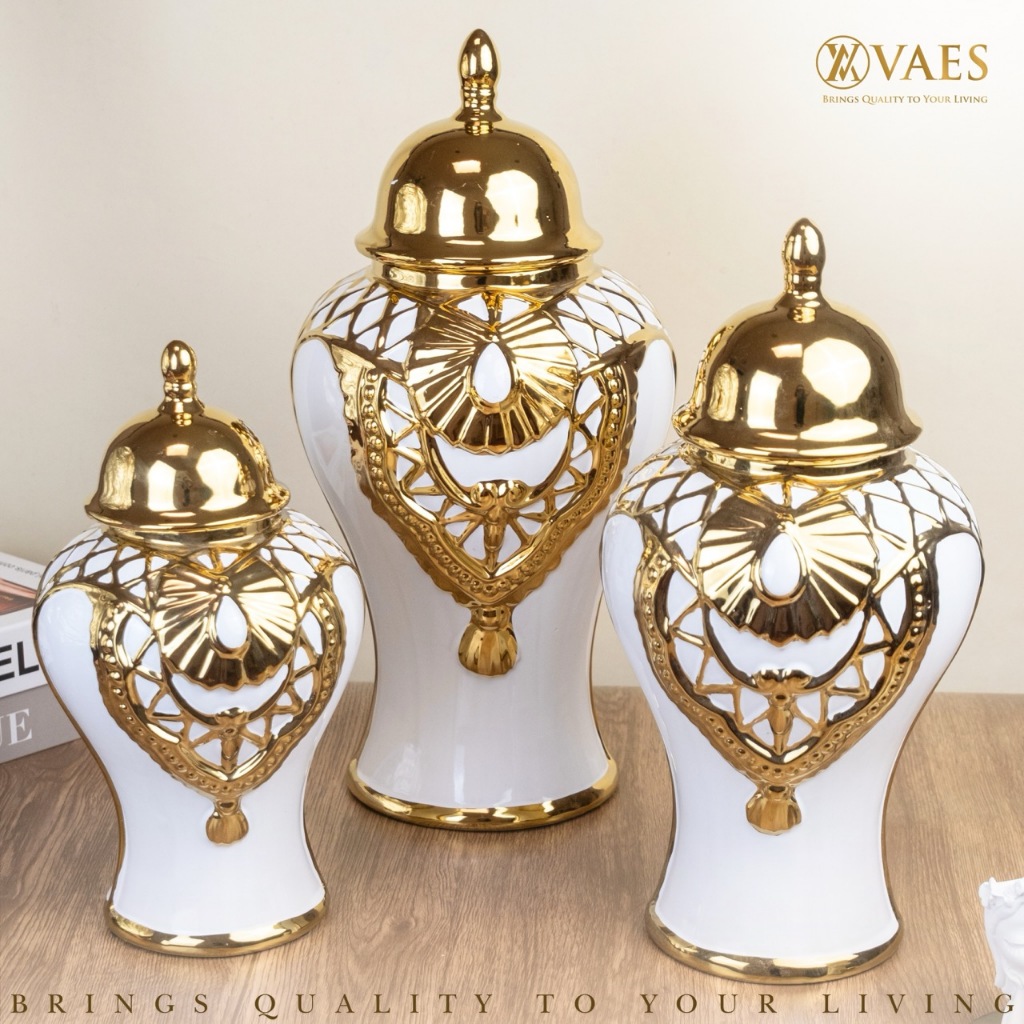 [VAES] Vas Bunga Guci Dubai Keramik Mewah Luxury Gold Vase Pajangan Dekorasi Hiasan Ruang Tamu