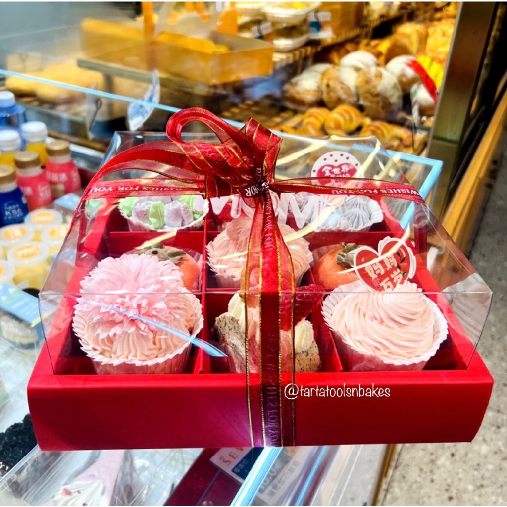 Box Hampers Merah Sekat | Kotak Mika Sekat 9 Merah | Kardus Kue Imlek | Natal | Kotak Hantaran