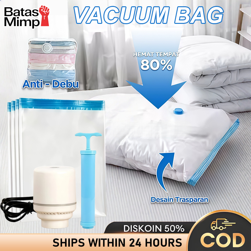 Vacum Bag Transparan Plastik Kompresi Baju Vakum Penyimpanan Baju Pakaian Plastik Vacum Baju