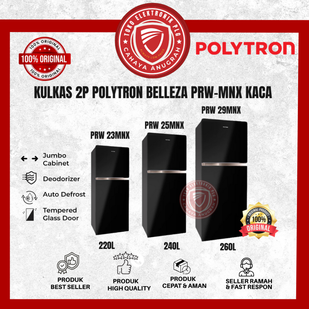 Kulkas Polytron Belleza JUMBO Kulkas 2 Pintu 220 Liter PRW 23MNX/25MNX /29MNX Polytron Jumbo Garansi