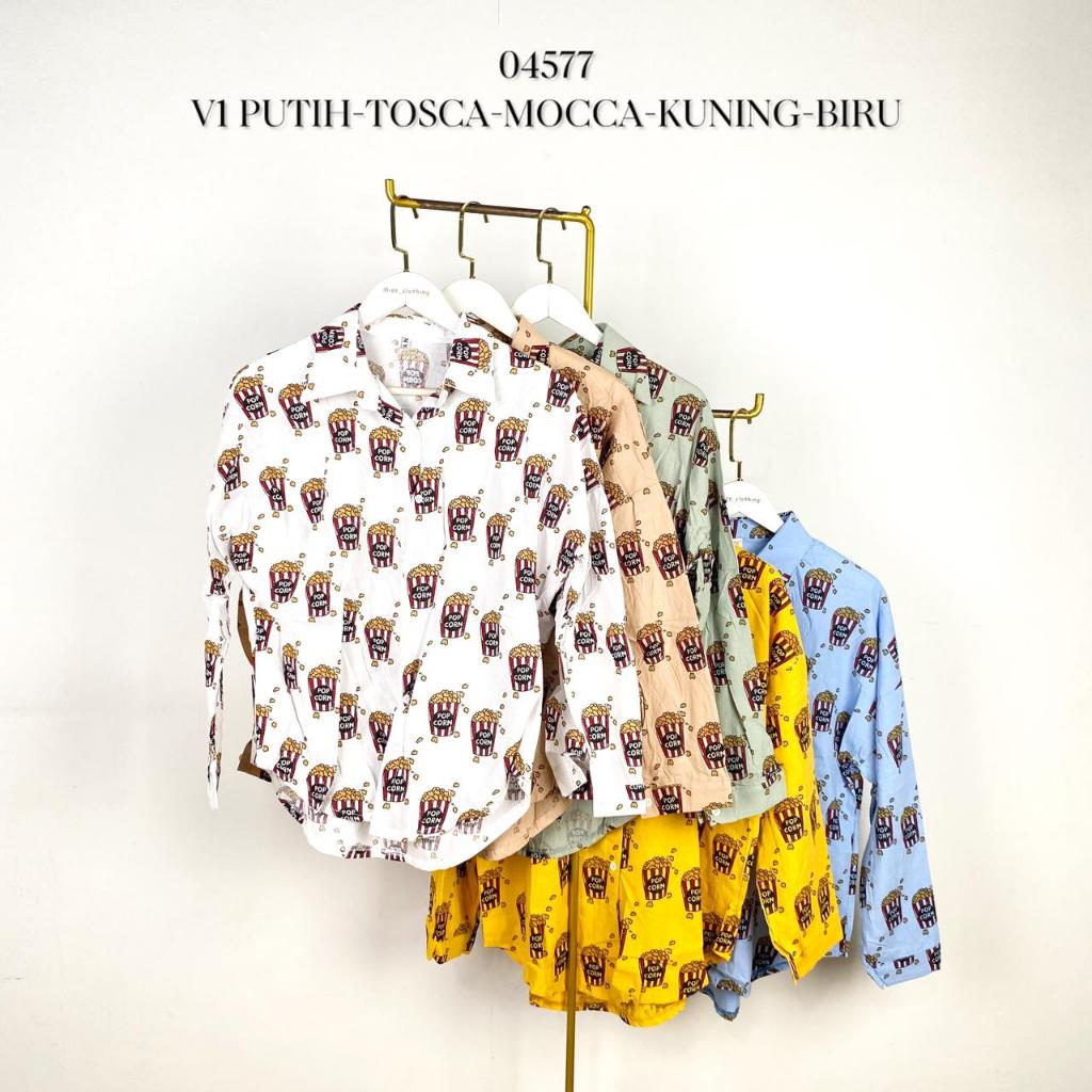 04577 KEMEJA KATUN FULL PRINT MOTIF POPCORN AND GOOD BOY LENGAN PANJANG PREMIUM BASIC KEMEJA KATUN F