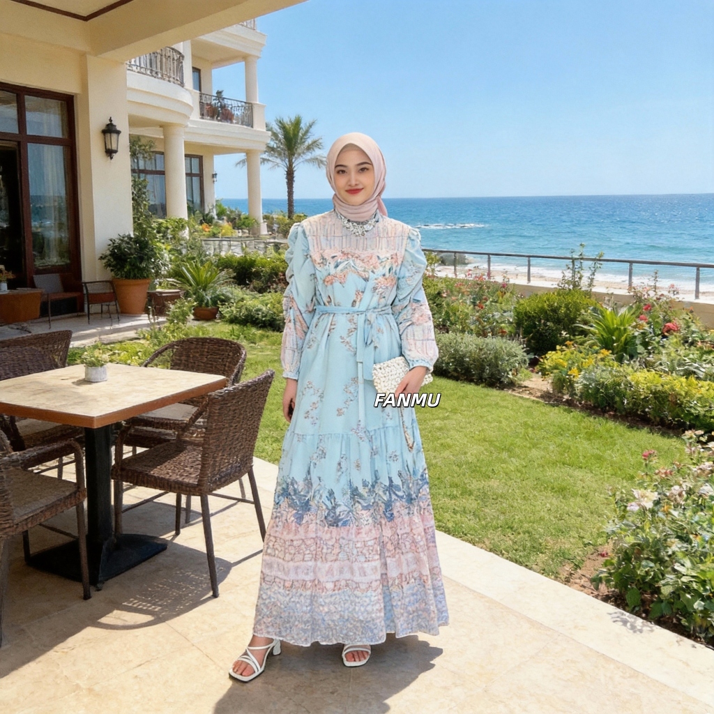 FANMU Gamis dress putih batik mewah wanita kekinian