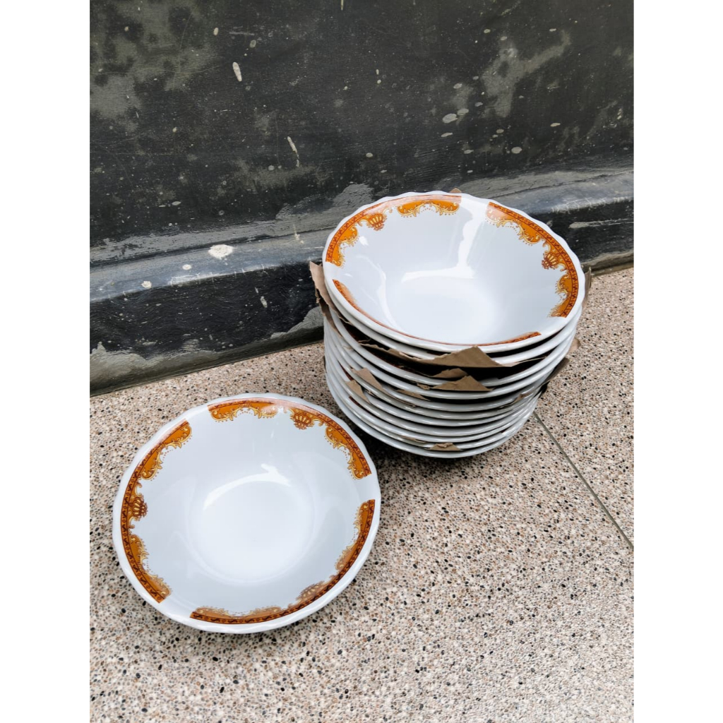 Satu Lusin (12pcs) Mangkok Lilia Keramik Motif Mahkota 7inch
