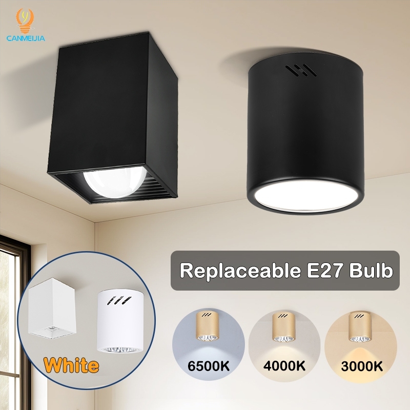 E27 3 Warna Downlight Kap Lampu Downlight Outbow 5 inch Lampu Plafon Tempel Minimalis