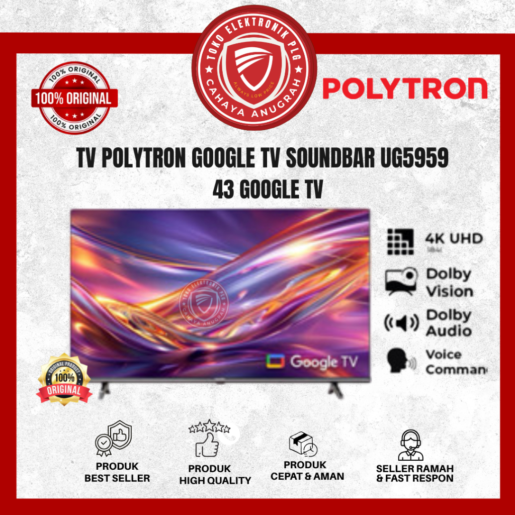 TV LED Polytron Google TV UHD 4K 43 Inch Polytron 50 Inch Polytron - 43UG5959/50UG5959