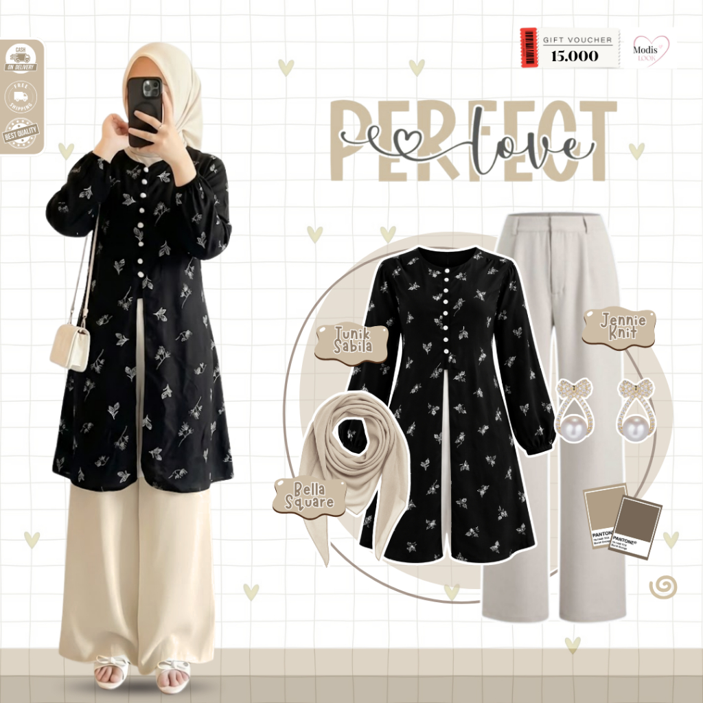 Bila Outfit Kondangan Aesthetic ( Anting + Bella Square + Tunik + Celana ) Setelan Wanita - ML 155