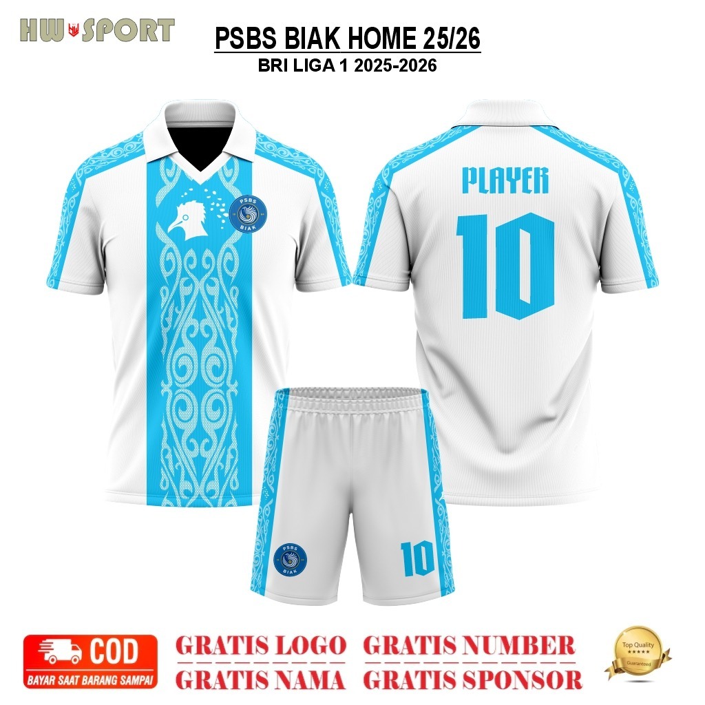 Jersey PSBS BIAK HOME BRI LIGA 1 Terbaru 2025-2026 Full Printing Premium GRATIS Nama & Nomor Punggun