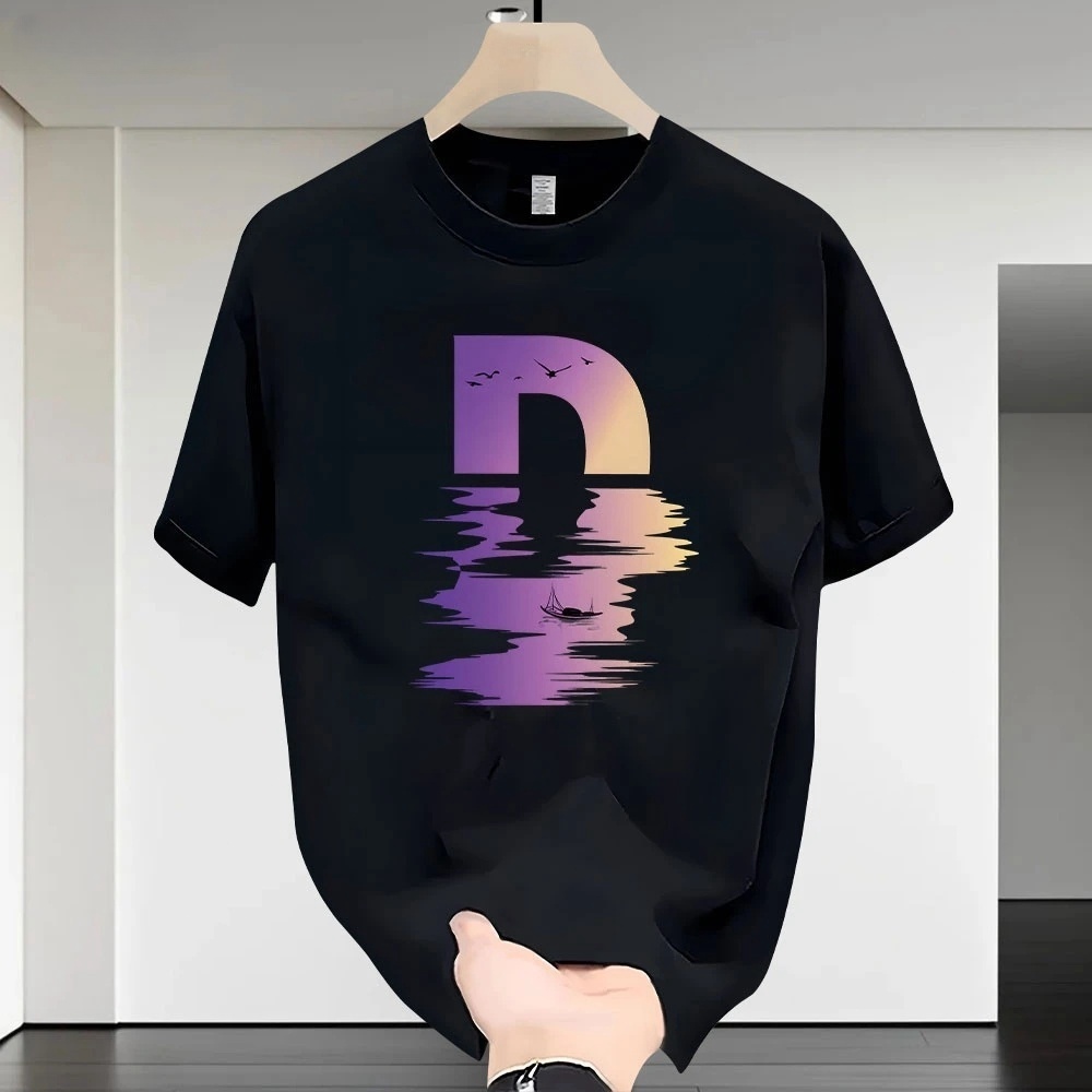 Harga Promosi COD Kaos pria bergaya dengan leher bulat, potongan oversized, bahan katun murni, motif