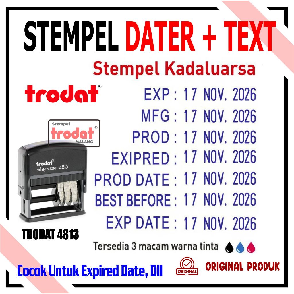 Stempel TRODAT Expired Date / Dater + text / Otomatis / Kadaluarsa - Trodat 4813 ORIGINAL TRODAT