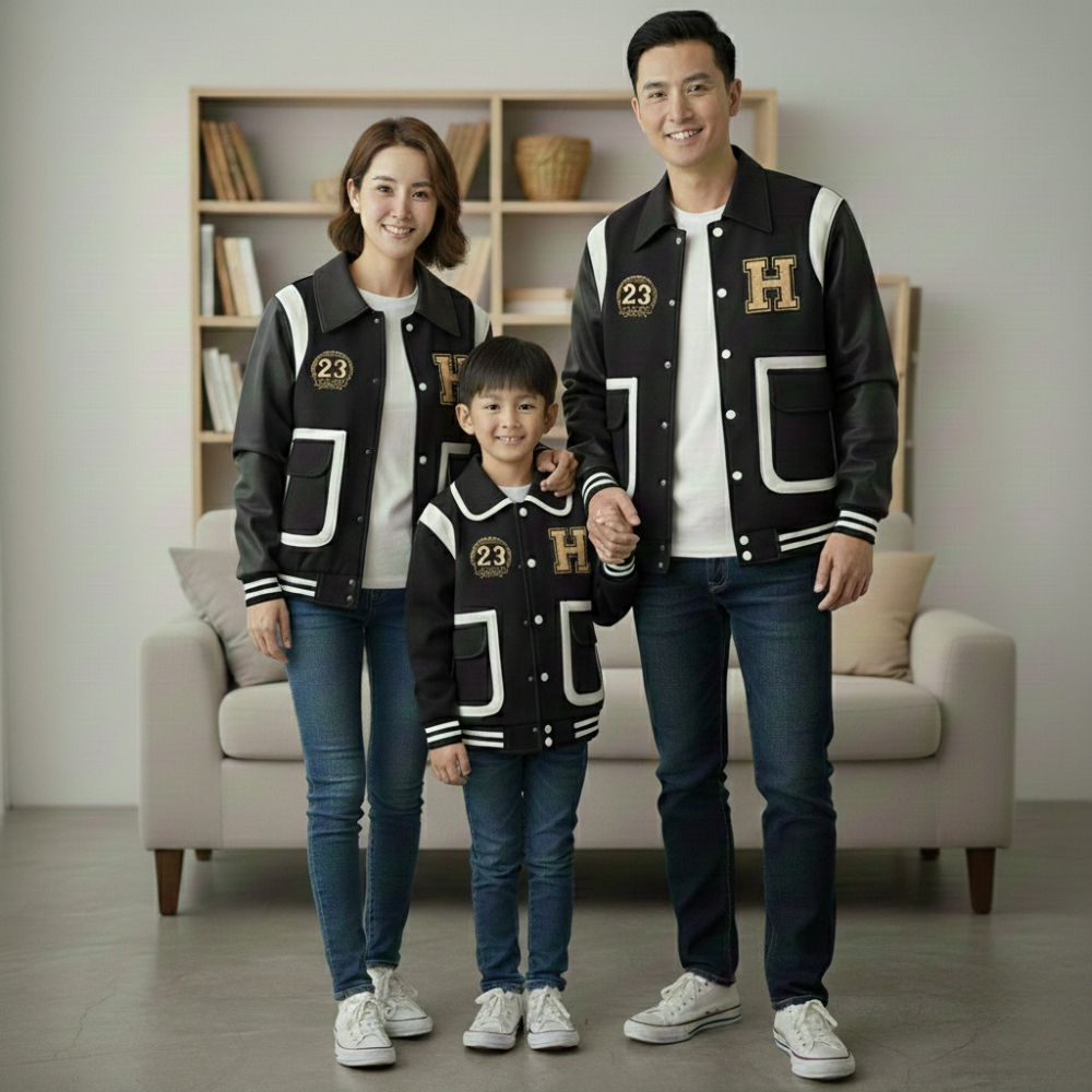 Jaket Varsity Couple Keluarga Free Kaos Anak