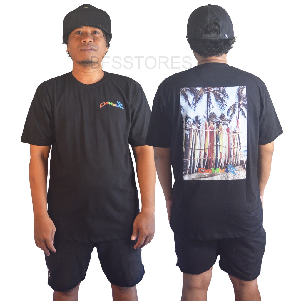 Atasan Pria Kaos Surfing Dahui New Varian Terbaru Warna Hitam Jet Black Panorama Beach Logo Dua Sisi