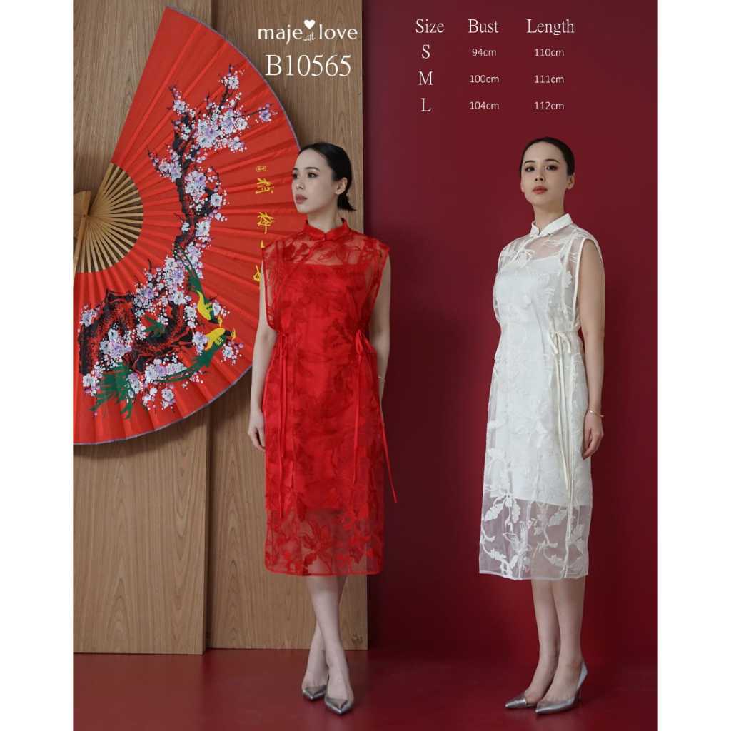 MAJE Dress Cheongsam Organza x Satin Wanita 10565