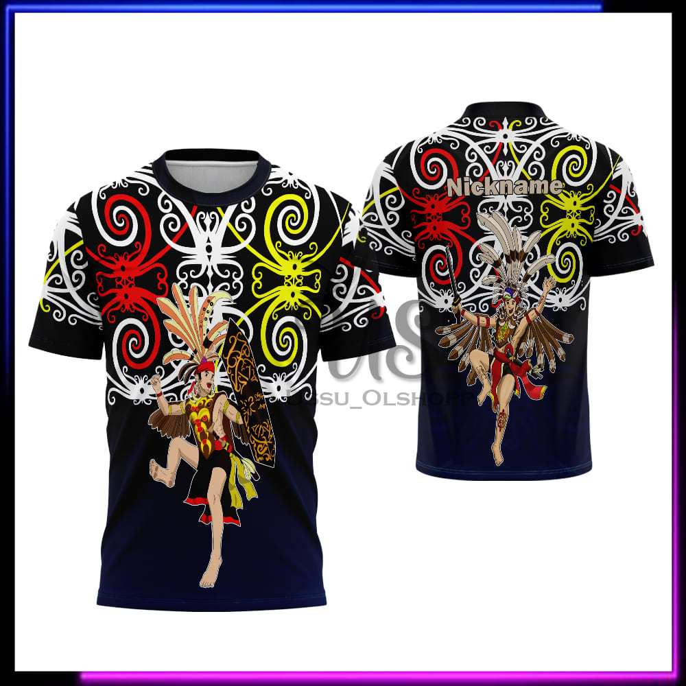 Kaos Jersey Batik Dayak / Baju Pria Batik Dayak Kalimantan / Jersey Batik Dayak Lengan Pendek Custom